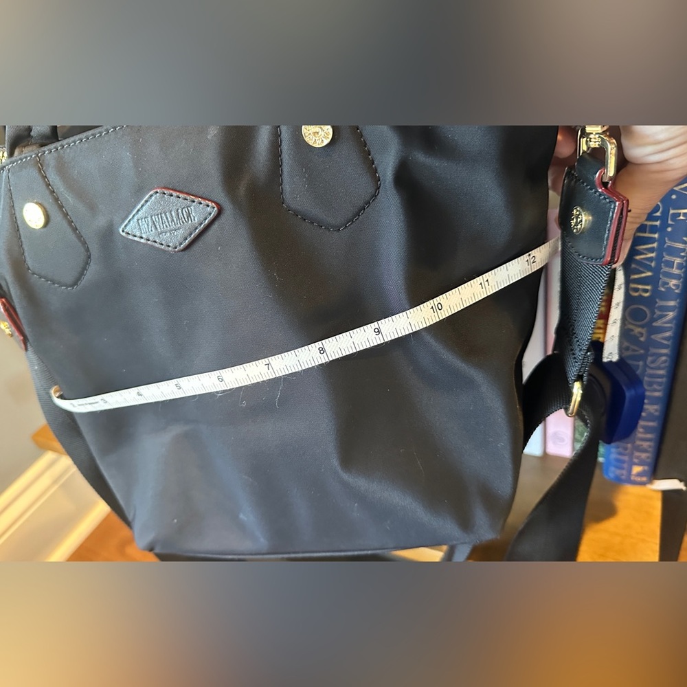 MZ WALLACE Black Nylon Crossbody Large Tote Bag with Small Zip Bag & Red Lining - Picture 11 of 13